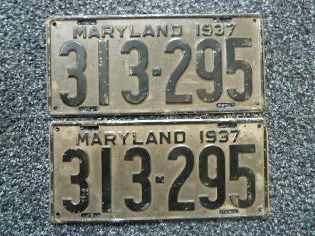 Paar USA License plate / kentekenplaten Maryland 1937 USA, Verzenden, Gebruikt, Auto's