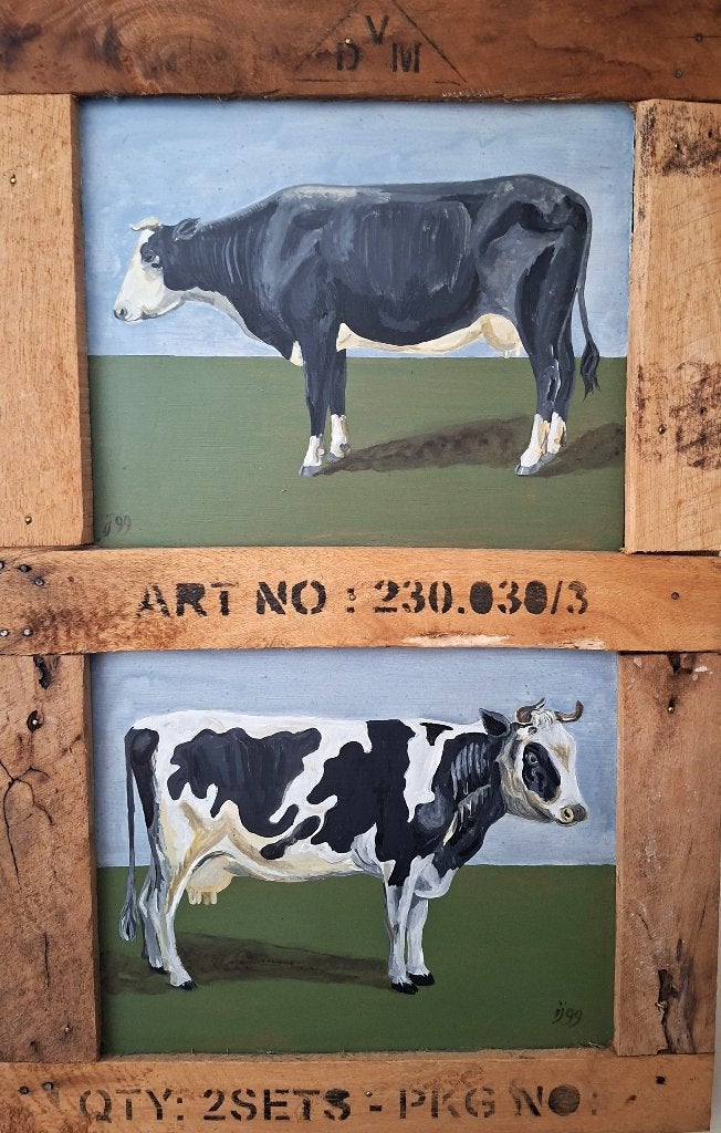 Schilderij Ingrid de Groot olieverf koeien, Paneel, Overige stijlen, Dieren, Ophalen of Verzenden