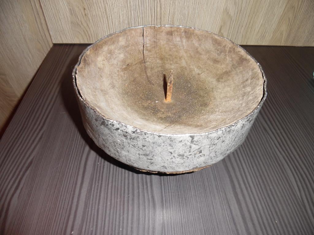 kandelaar gemaakt van oude houten kaasvorm, Ophalen of Verzenden, Hout, Minder dan 25 cm