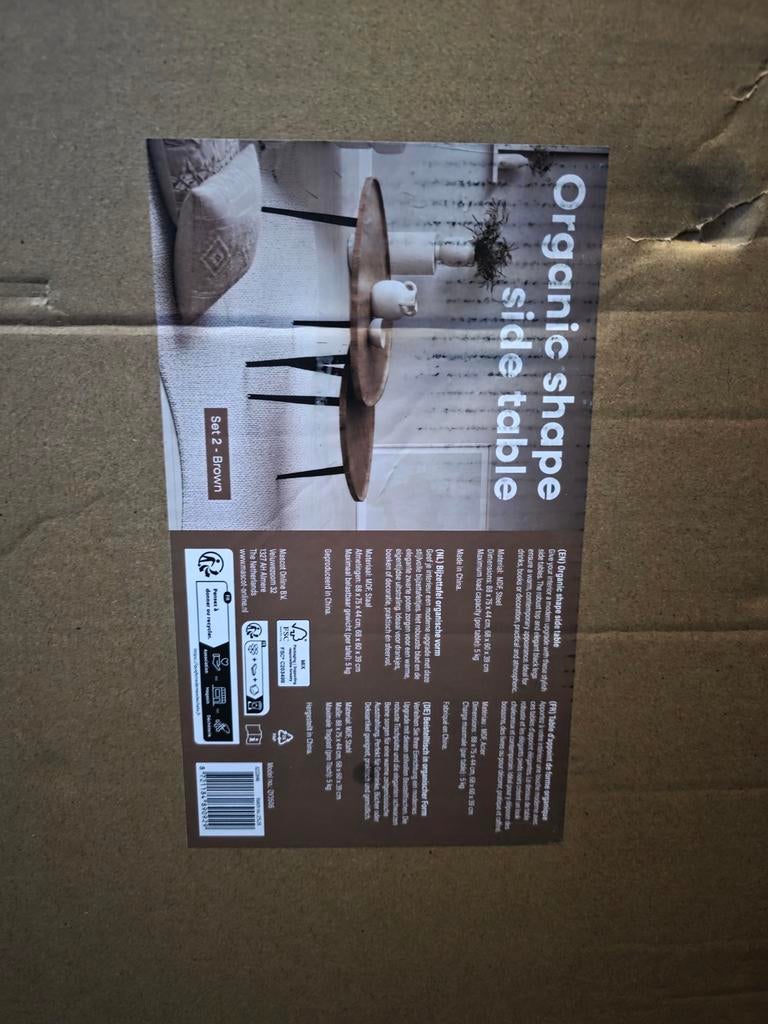 Nieuwe set organische salontafels, nog nieuw in doos, Huis en Inrichting, Tafels | Salontafels, Overige houtsoorten, 50 tot 100 cm