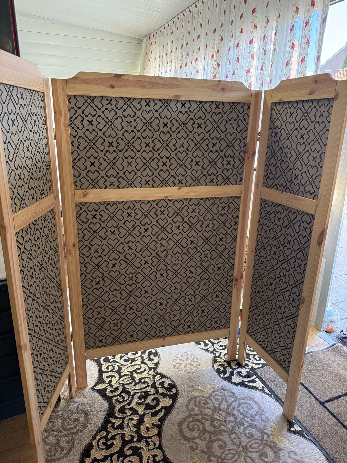 Houten kamerscherm met patroon - 1.50m hoog, 1.80m breed, Ophalen of Verzenden, Gebruikt
