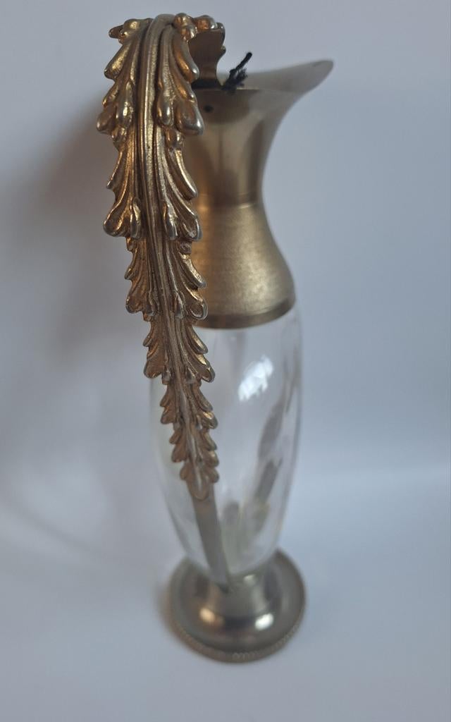 Oude wijnkan van glas met een verguld handvat, Ophalen of Verzenden