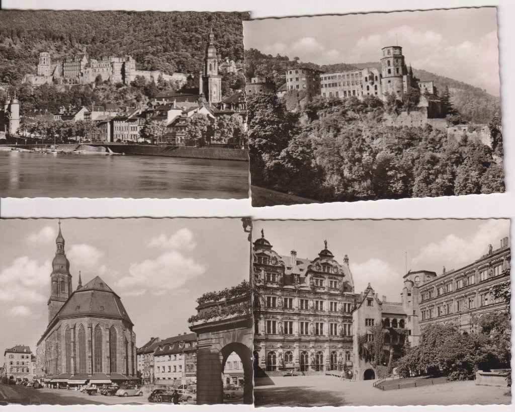 Duitsland 1955 Heidelberg Kasteel Kerk 4x, Verzenden, 1940 tot 1960, Ongelopen, Stad of Dorp