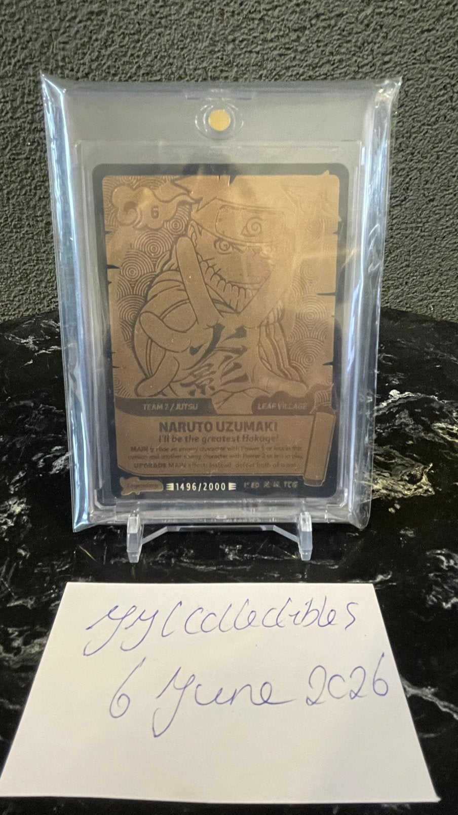 Naruto Mythos Naruto Uzumaki Legendary Gold 22k 1496/2000 EN, Ophalen of Verzenden, Nieuw, Losse kaart, Foil