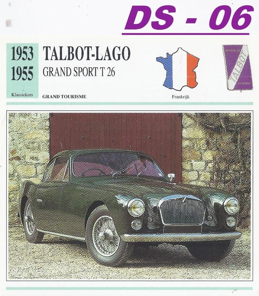 Ds6 autokaart talbot lago grand sport t 26 ( 1953 - 1955), Ophalen of Verzenden, Zo goed als nieuw, Auto's