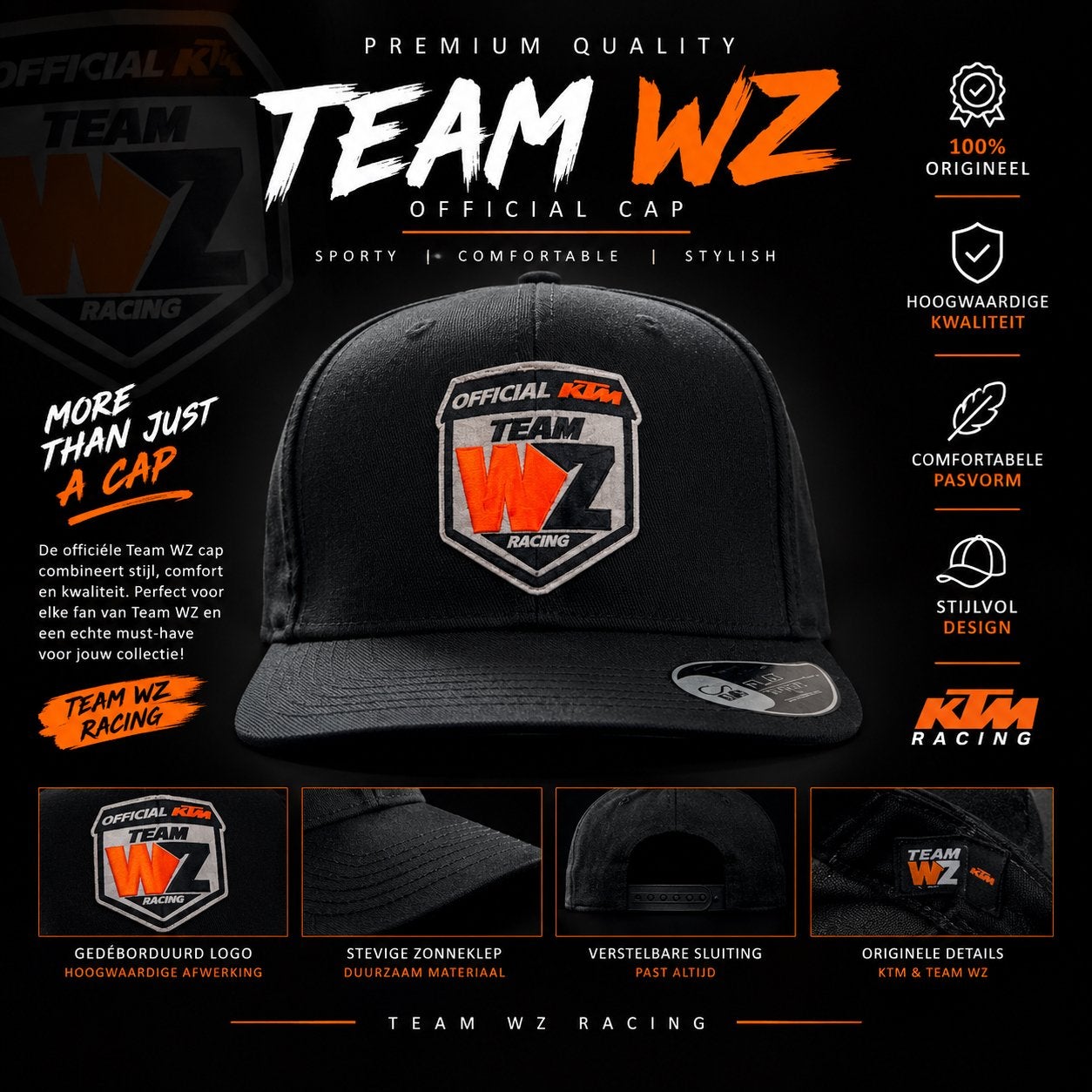 Zwarte Team WZ Racing pet – KTM, Ophalen of Verzenden, Gedragen, One size fits all, Pet