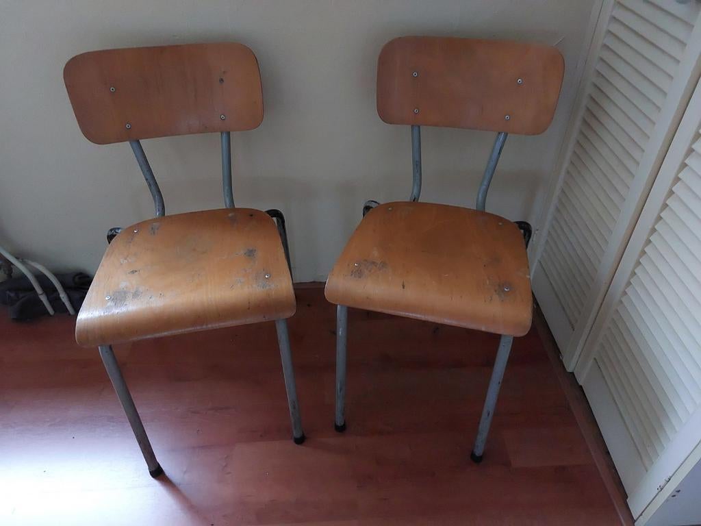 Vintage schoolstoeltjes jaren '70 - Set van 2, Huis en Inrichting, Stoelen, Ophalen, Gebruikt, Twee, Overige kleuren