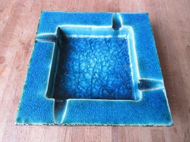 Groeneveldt asbak aardewerk keramiek blauw glas hemelsblauw, Ophalen of Verzenden