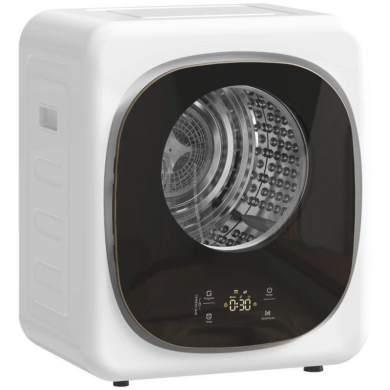 HOMCOM 4 kg Wasdroger Compact Wit+Zwart 5 Modi Timer Nieuw, Ophalen, Minder dan 85 cm, Luchtafvoer, 4 tot 6 kg