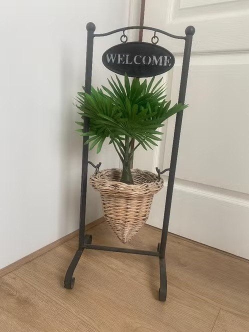 Prachtig welkomstbord met rieten plantenmand, Ophalen of Verzenden