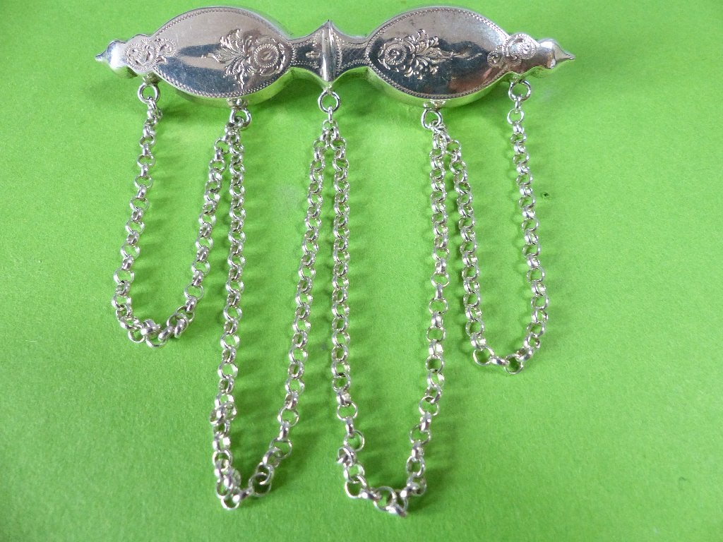Prachtige Aparte Lange Antieke Zilveren Streekdracht Broche, Sieraden, Tassen en Uiterlijk, Antieke sieraden, Verzenden, Zilver
