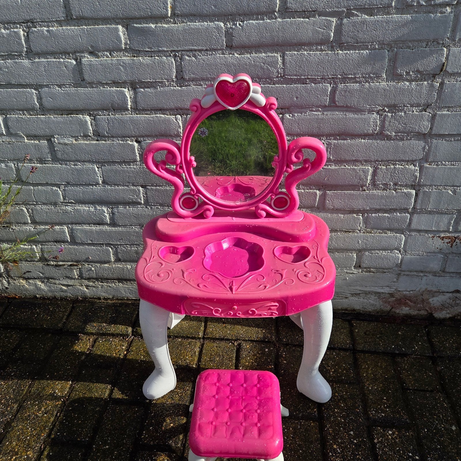 Roze kaptafel met spiegel en geluid voor kinderen, Ophalen, Gebruikt, Meisje