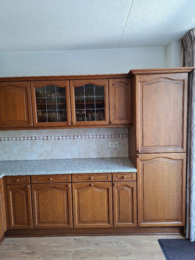 keuken, eiken, compleet met apparatuur, Huis en Inrichting, Keuken | Complete keukens, Ophalen, Gebruikt, Bruin, Hoekkeuken