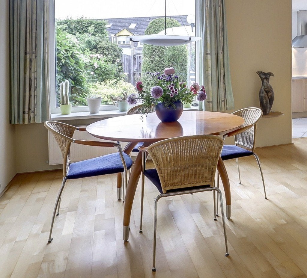 Kersenhouten eettafel, rond (125 cm), uitschuifbaar, Huis en Inrichting, Tafels | Eettafels, Ophalen, Gebruikt, Rond, Kersenhout