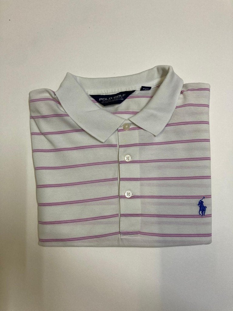Ralph Lauren Golf Polo – L - White Lila- Striped - Blue Pony, Maat 52/54 (L), Wit, Ralph Lauren, Ophalen of Verzenden