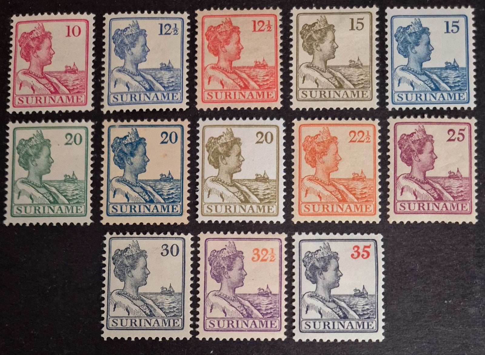 NVPH 87-99 Koningin Wilhelmina. Suriname, Ophalen of Verzenden, Postfris
