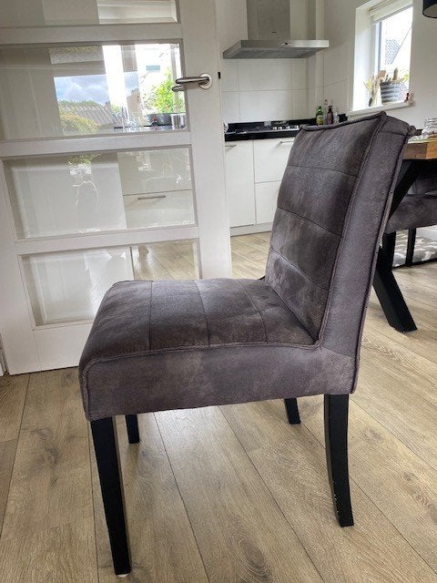 4 eetkamerstoelen recycled grijs leer (Troubadour), Ophalen, Leer, Zo goed als nieuw, Vier