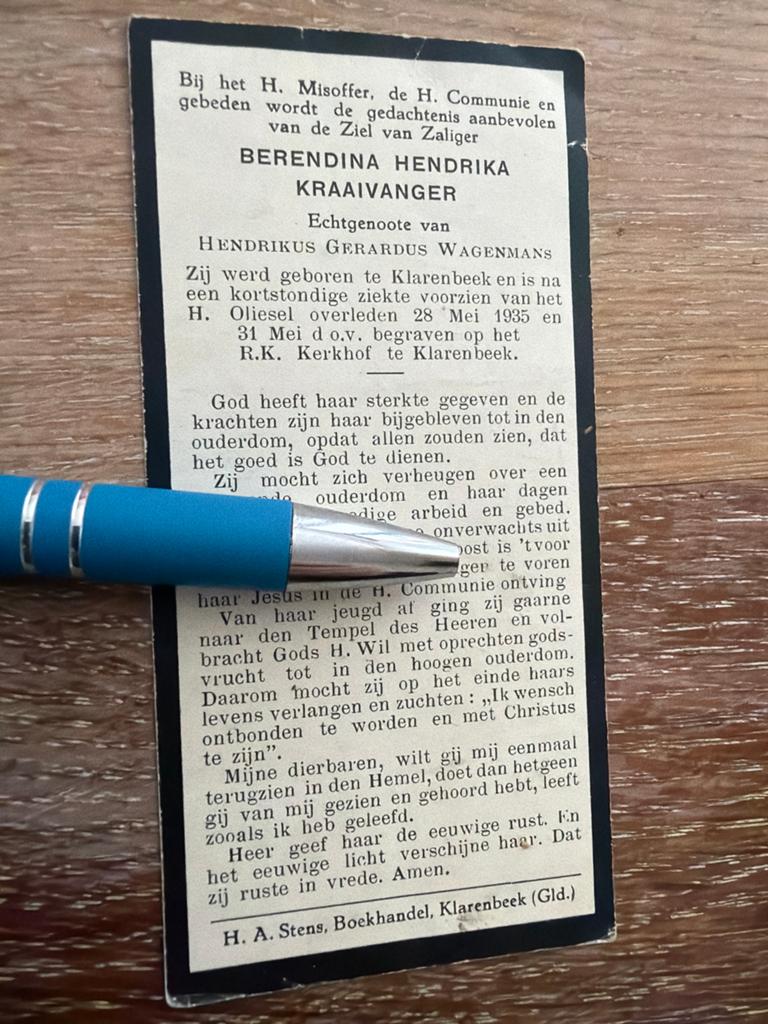 Kraaivanger Berendina Klarenbeek 1935 x Wagenmans, Ophalen of Verzenden