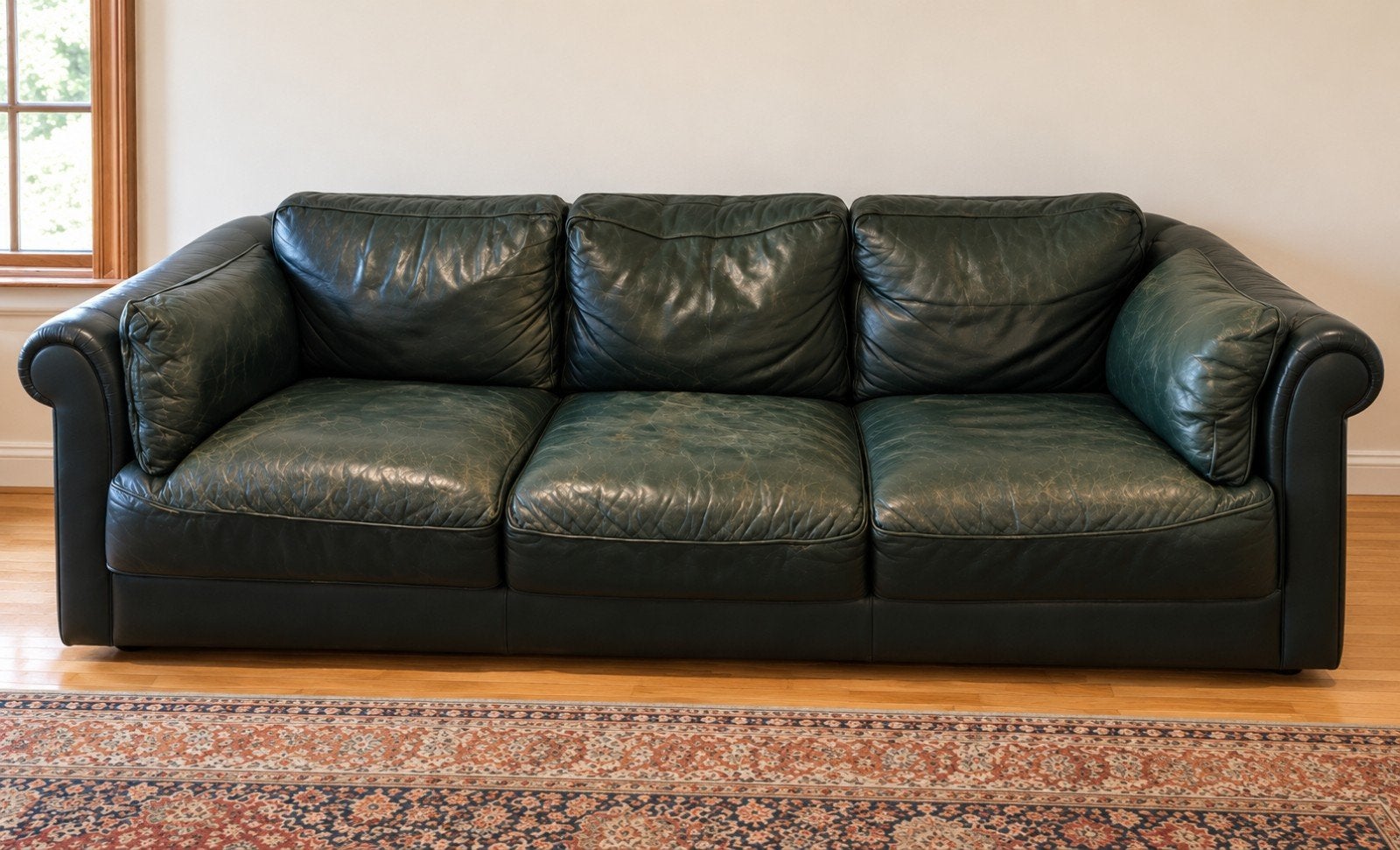 Comfortabele donkergroene leren Chesterfield bank, Ophalen, Gebruikt, Leer, Chesterfield