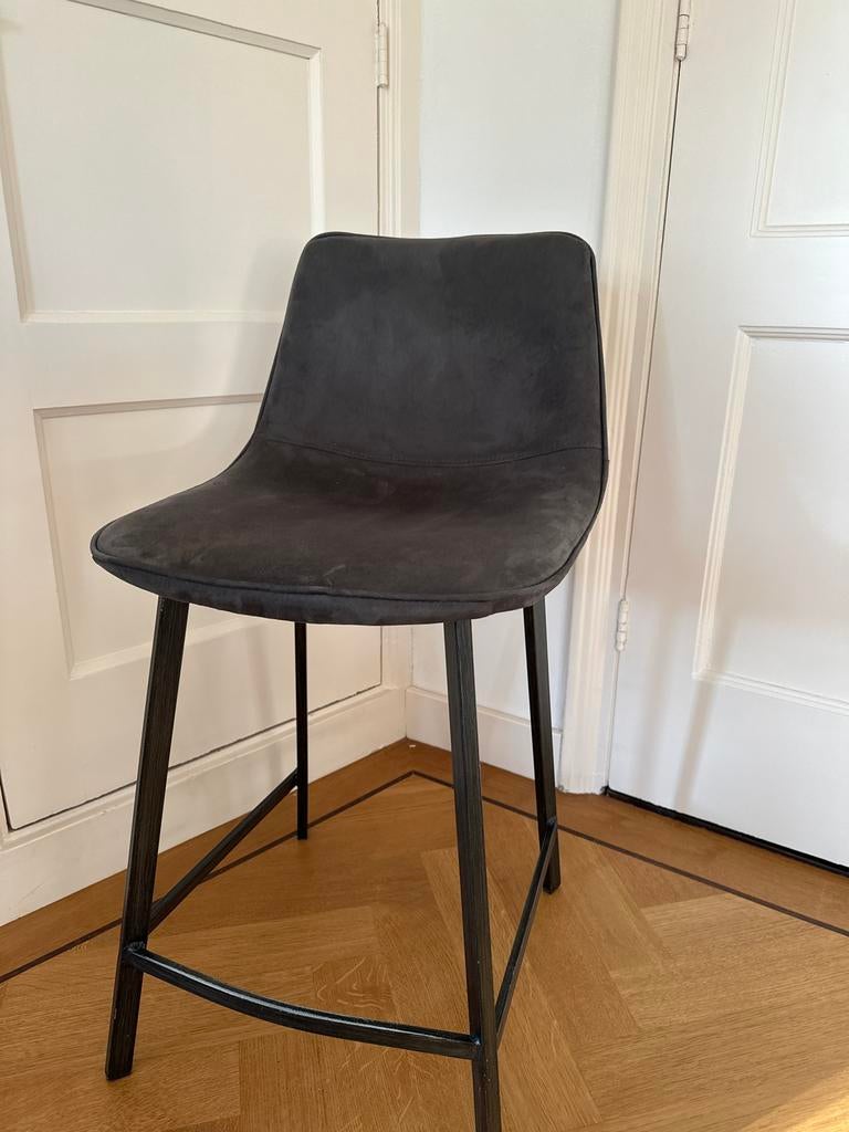 Donkerbruine barkruk, suede, Ophalen, Gebruikt, Met voetsteun, 60 tot 90 cm