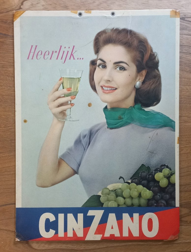 Vroeg Kartonnen Reclamebord van Cinzano (authentiek), Verzamelen, Ophalen of Verzenden, Gebruikt, Reclamebord