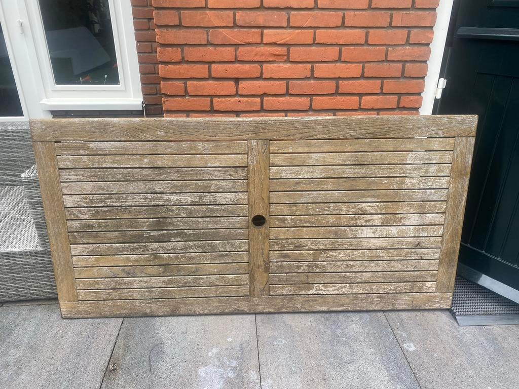 Teakhouten tuintafelblad met onderstel, Ophalen, Gebruikt, Rechthoekig, Teakhout