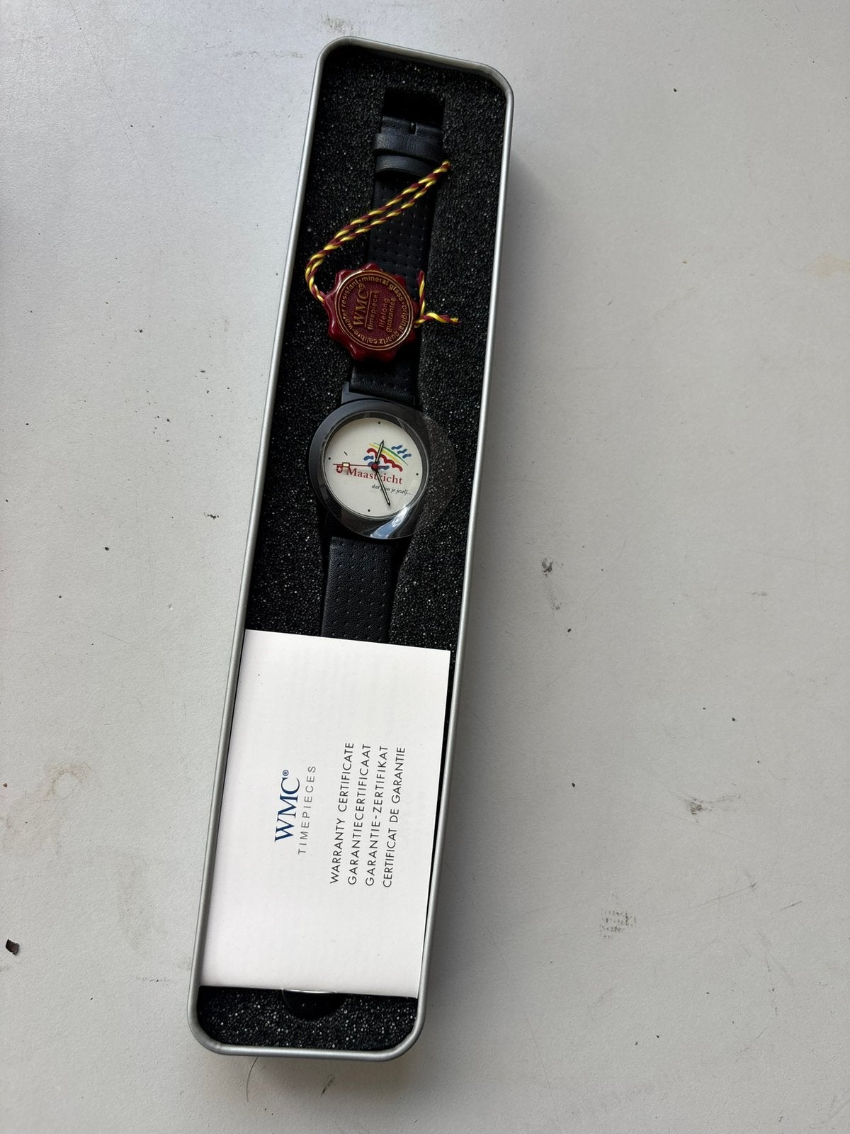 Nieuw WMC Timepieces Maastricht Relatiehorloge Compleet, Verzenden, Zo goed als nieuw, Leer, Overige merken