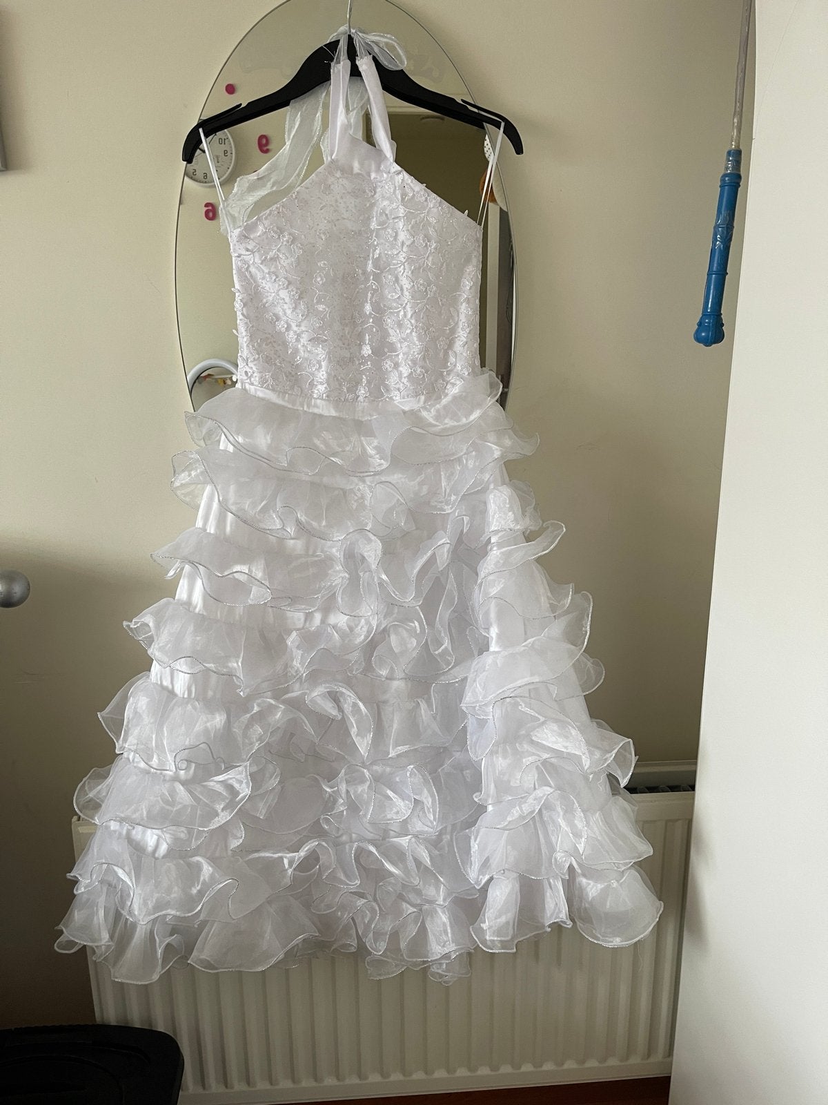 Witte Bruidsmeisjesjurk met Ruches, Ophalen of Verzenden, Zo goed als nieuw, Wit, Bruidsmeisjeskleding