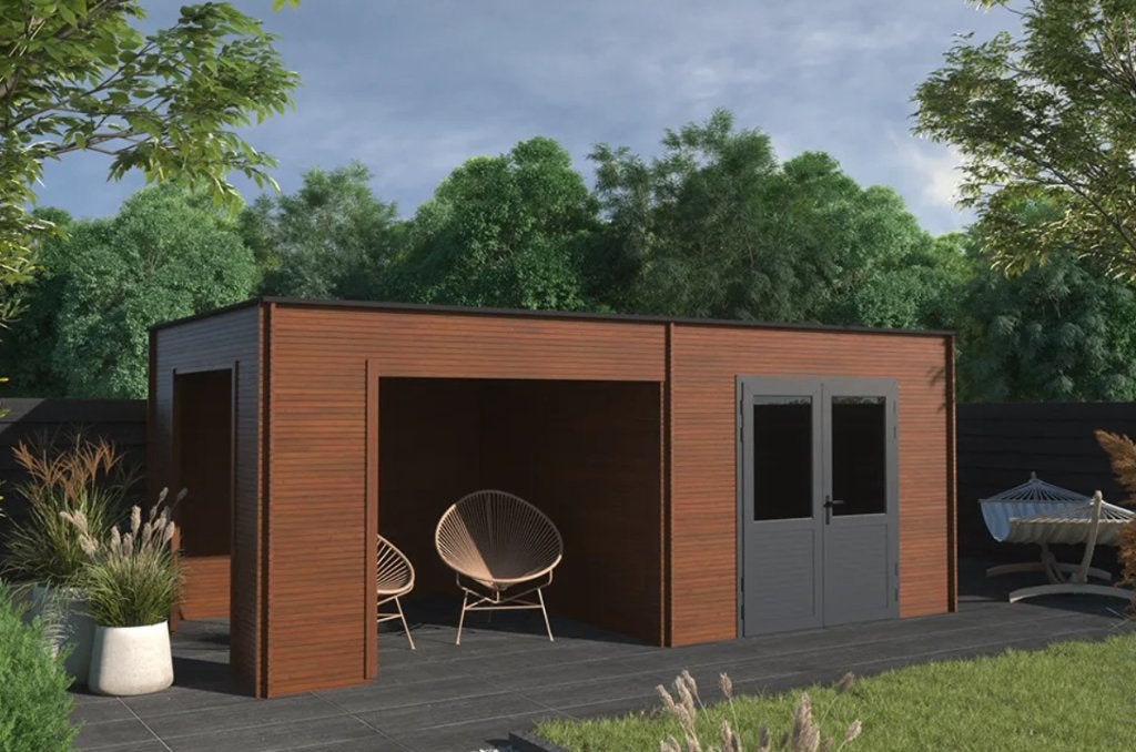 Tuinhuis Berlin met Overkapping, Tuin en Terras, Ophalen, 200 tot 400 cm, Blokhut, Nieuw