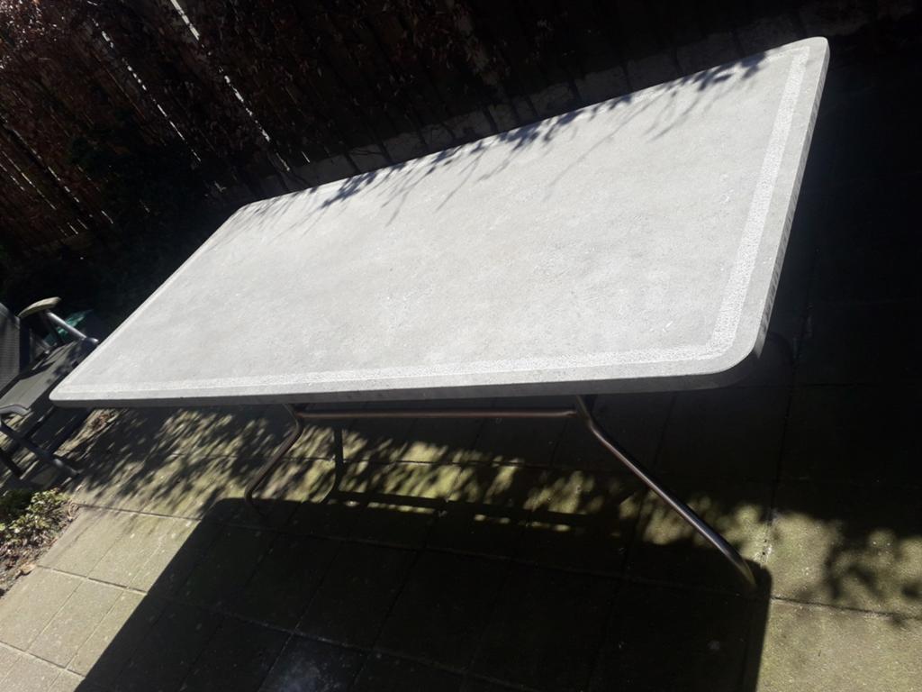 Prachtige natuurstenen tafel 2x1 m. met RVS onderstel, Tuin en Terras, Ophalen, Rechthoekig, Rvs