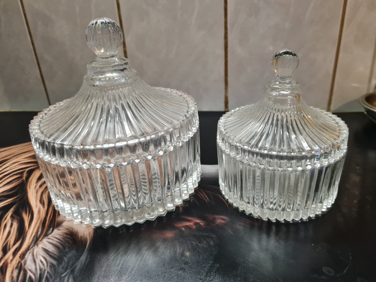 Set van 2 glazen bonboniere met deksel - Decoratief, Ophalen of Verzenden
