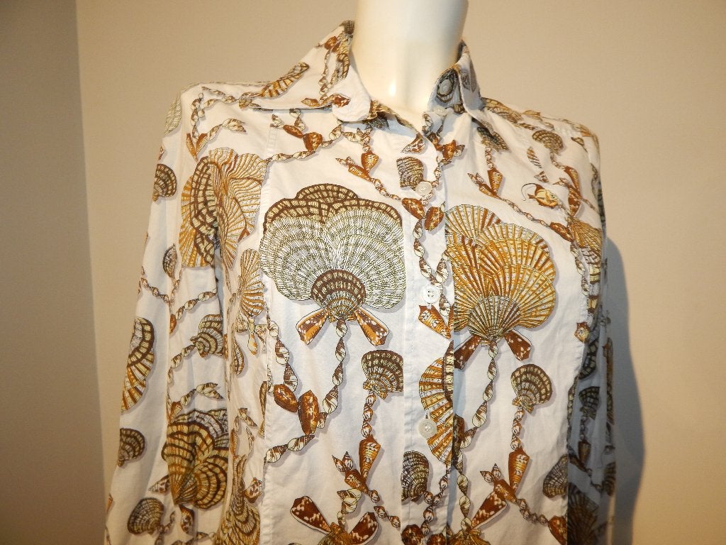 Gucci blouse gouden waaier print merk knoopjes mt IT 42, Kleding | Dames, Overige kleuren, Ophalen of Verzenden, Maat 36 (S), Gucci