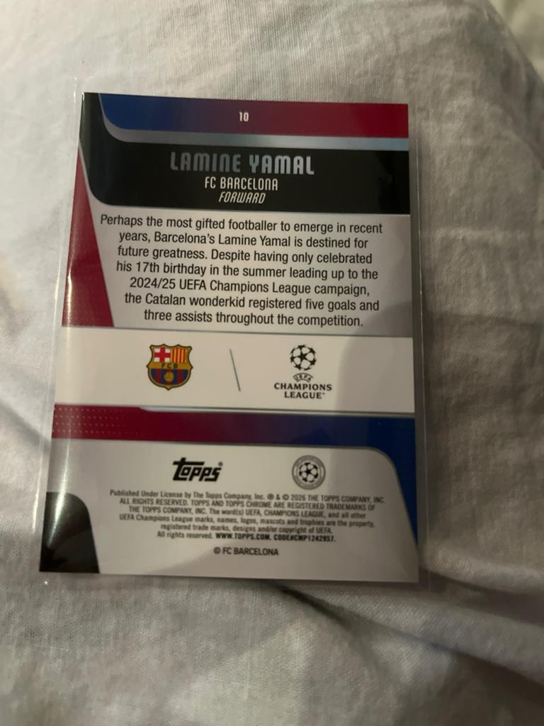 Lamine Yamal Topps Chrome Spelerskaart FC Barcelona, Verzamelen, Ophalen of Verzenden, Zo goed als nieuw, Buitenlandse clubs, Spelerskaart