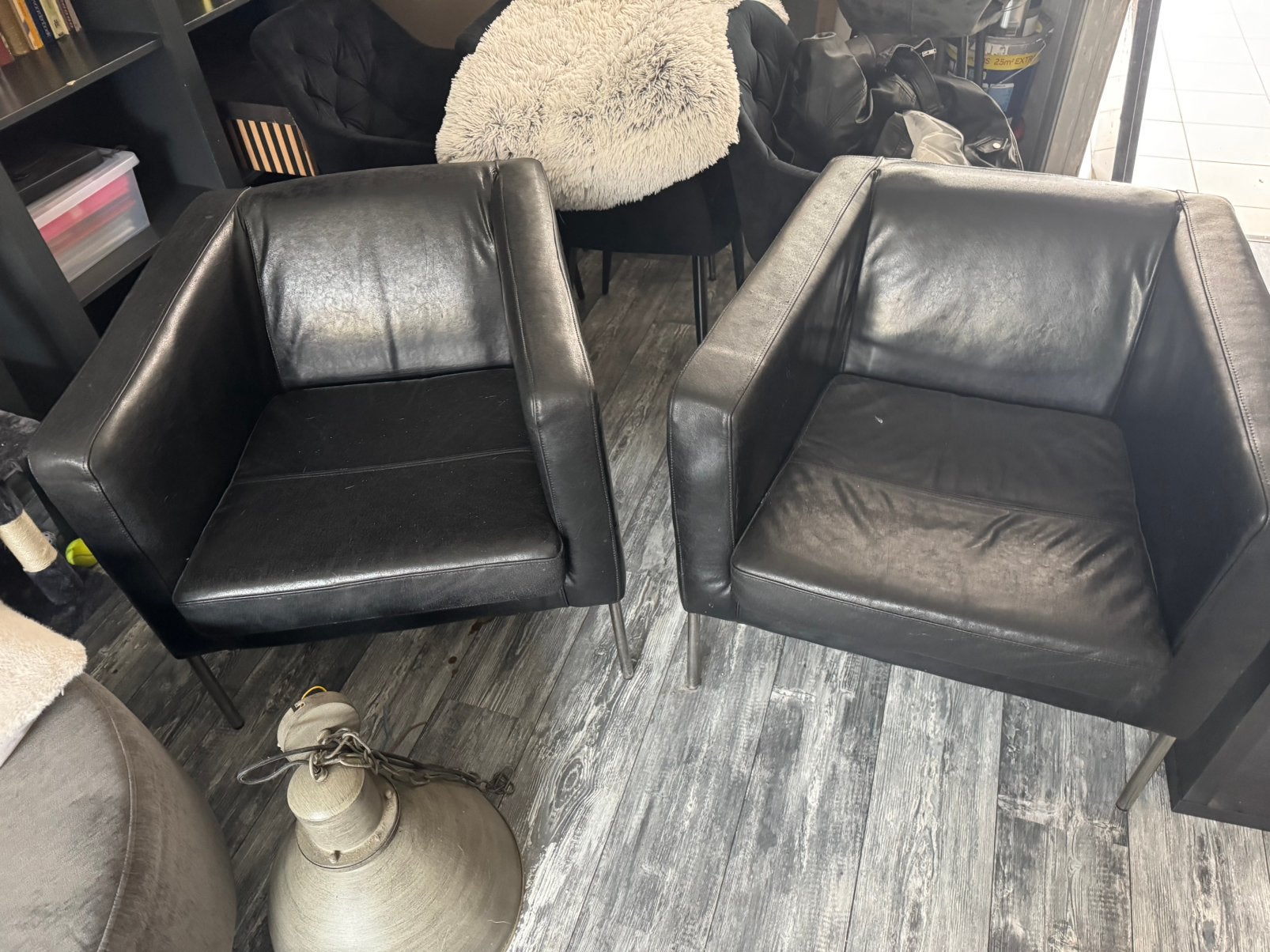 2 leren stoelen, Ophalen, Gebruikt, Twee, Zwart