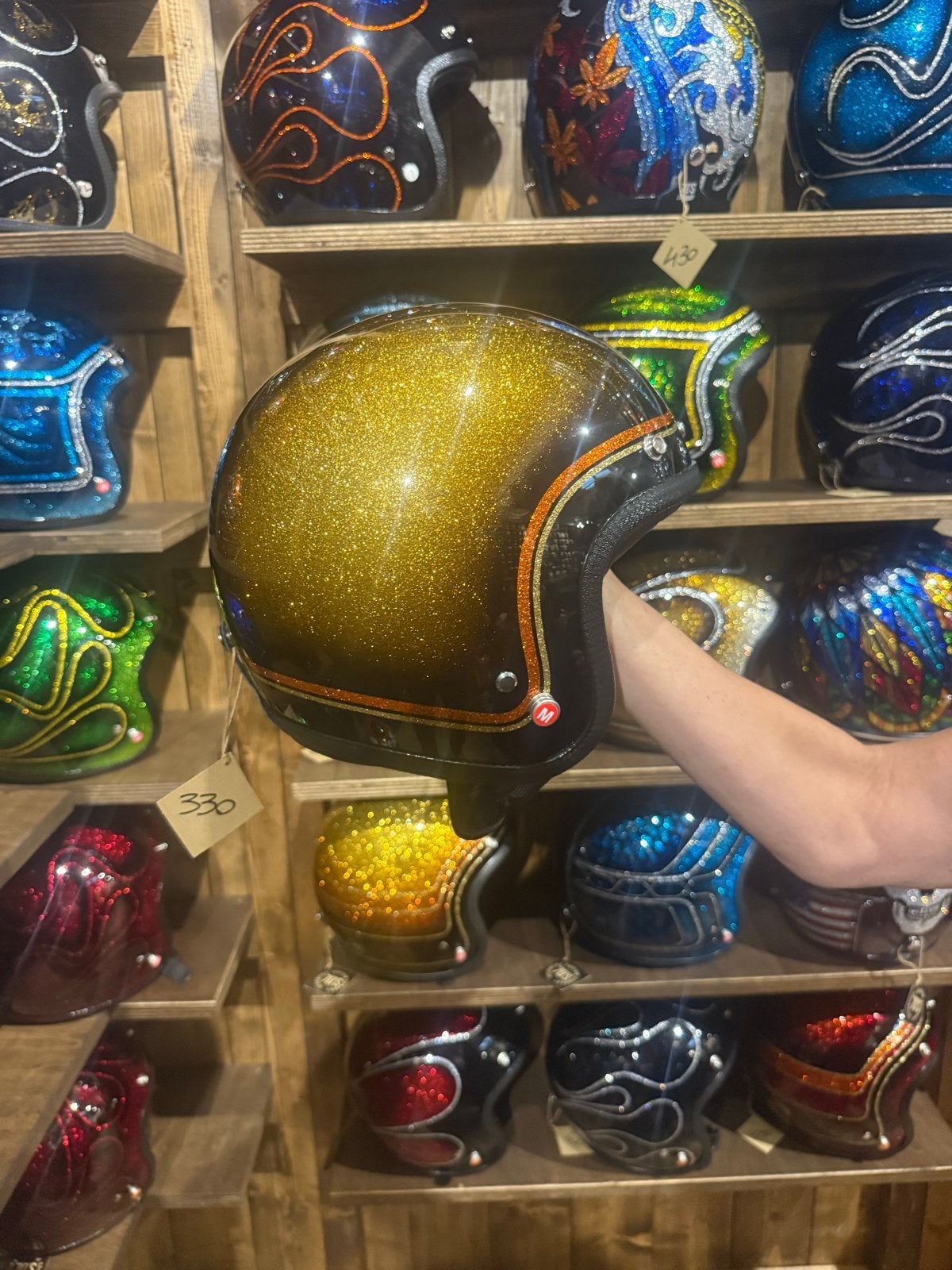 Gouden Glitter Motorhelm met Race Streep, Ophalen of Verzenden, Nieuw zonder kaartje, Heren