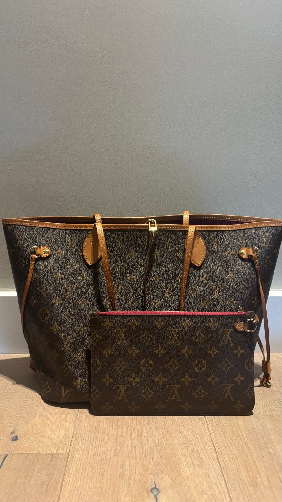 Louis Vuitton Neverfull MM Monogram Tas, Ophalen of Verzenden, Zo goed als nieuw, Bruin, Shopper