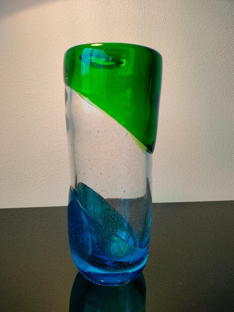 Vaas Kobaltblauw Smaragdgroen Bohemen Sommerso 1980, Ophalen of Verzenden