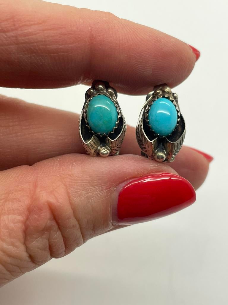 D783 Prachtige zilveren navajo clip oorbellen, Ophalen of Verzenden, X, Met edelsteen, Zilver