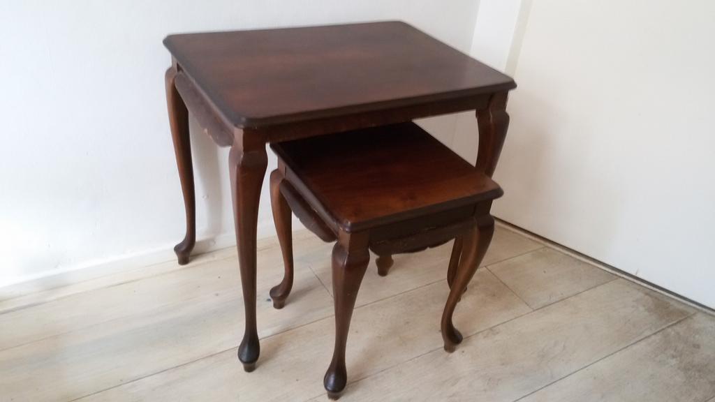 bijzettafel sidetable vintage retro antiek nesting mimi set, Gebruikt, Teakhout, Ophalen of Verzenden, 25 tot 50 cm