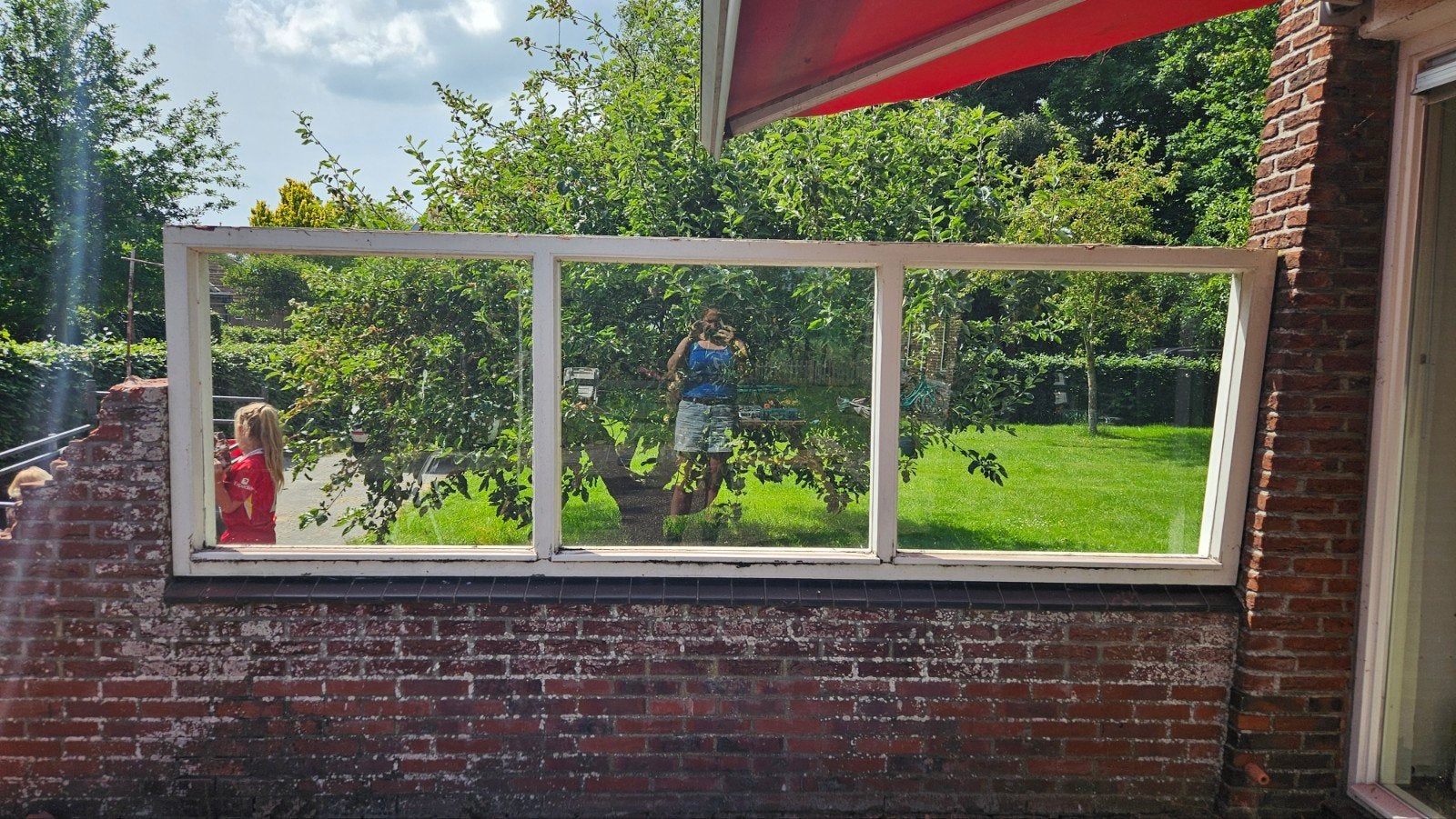 Houten kozijn met 3 ramen, 75 tot 150 cm, Gebruikt, Raamkozijn, Ophalen of Verzenden
