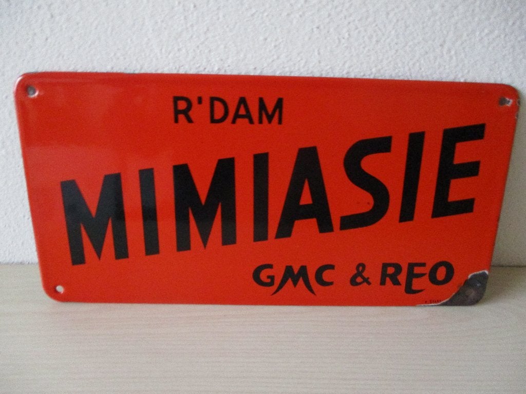 Zeldzaam Mimiasie emaille bord., Verzamelen, Ophalen of Verzenden, Gebruikt, Reclamebord