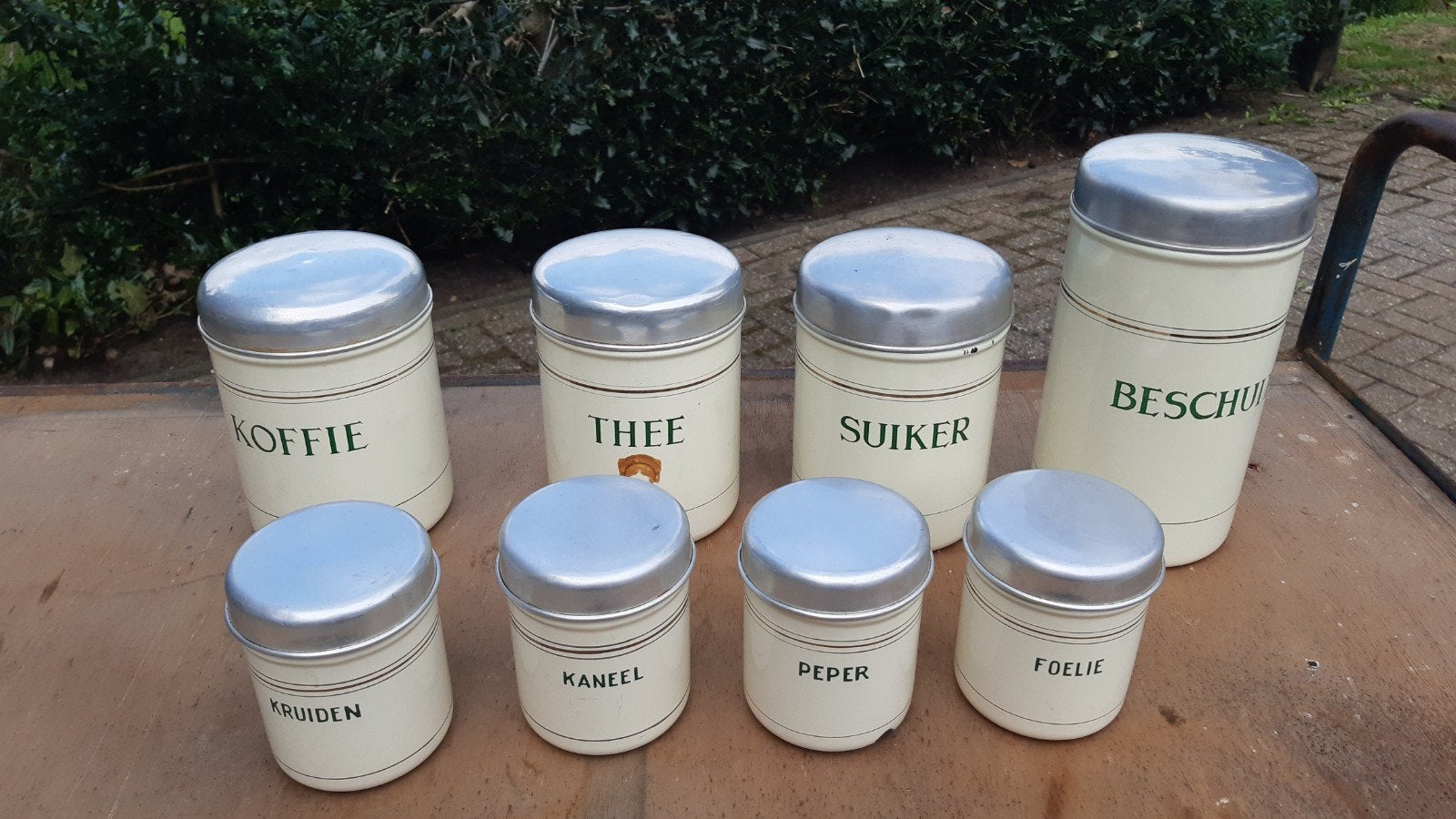 Emaille Creme 9 Delige Bussenset, Huis en Inrichting, Ophalen of Verzenden, Kunststof