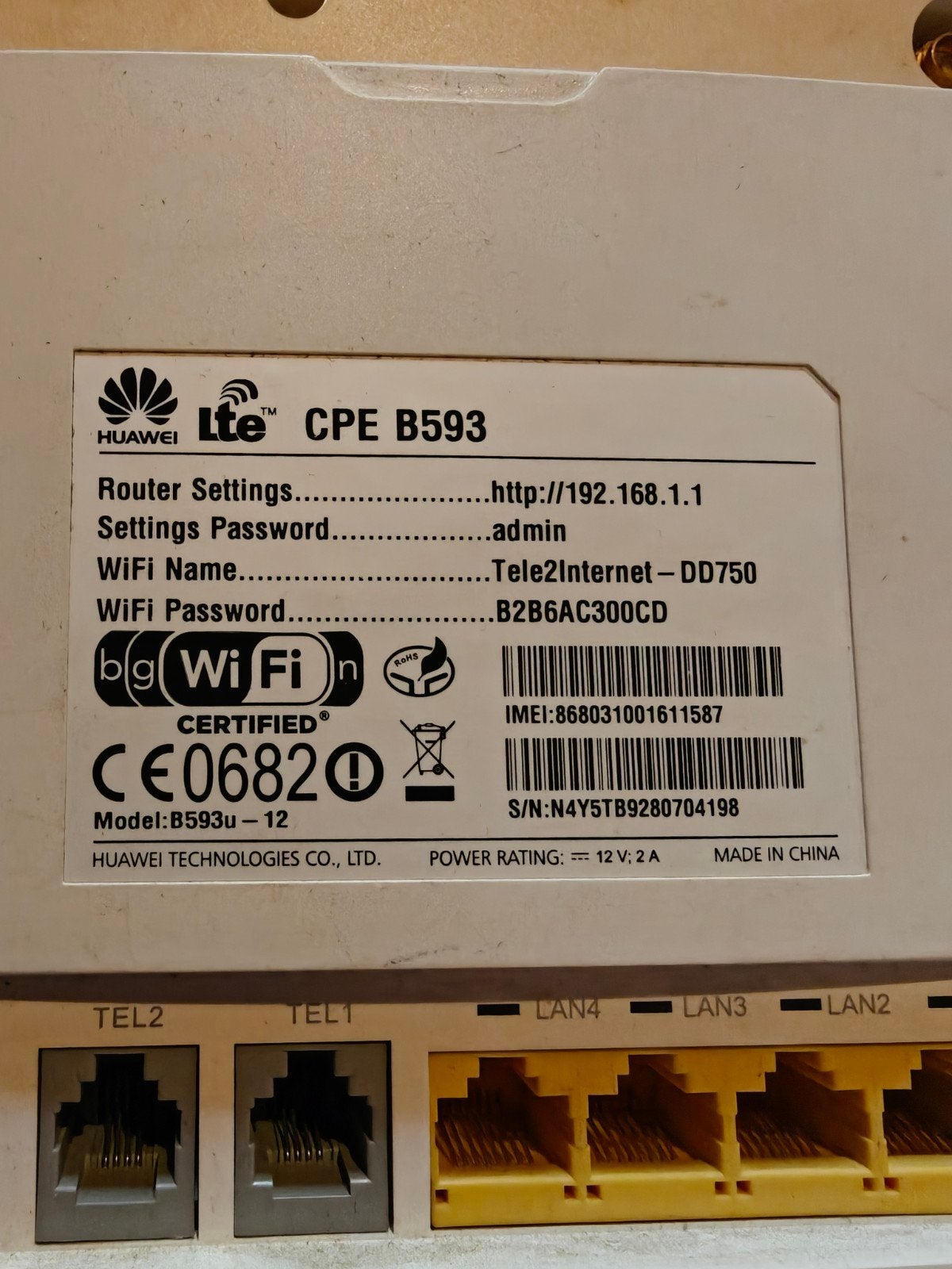 Huawei LTE CPE B593 Router, Ophalen of Verzenden, Gebruikt, Router, Huawei