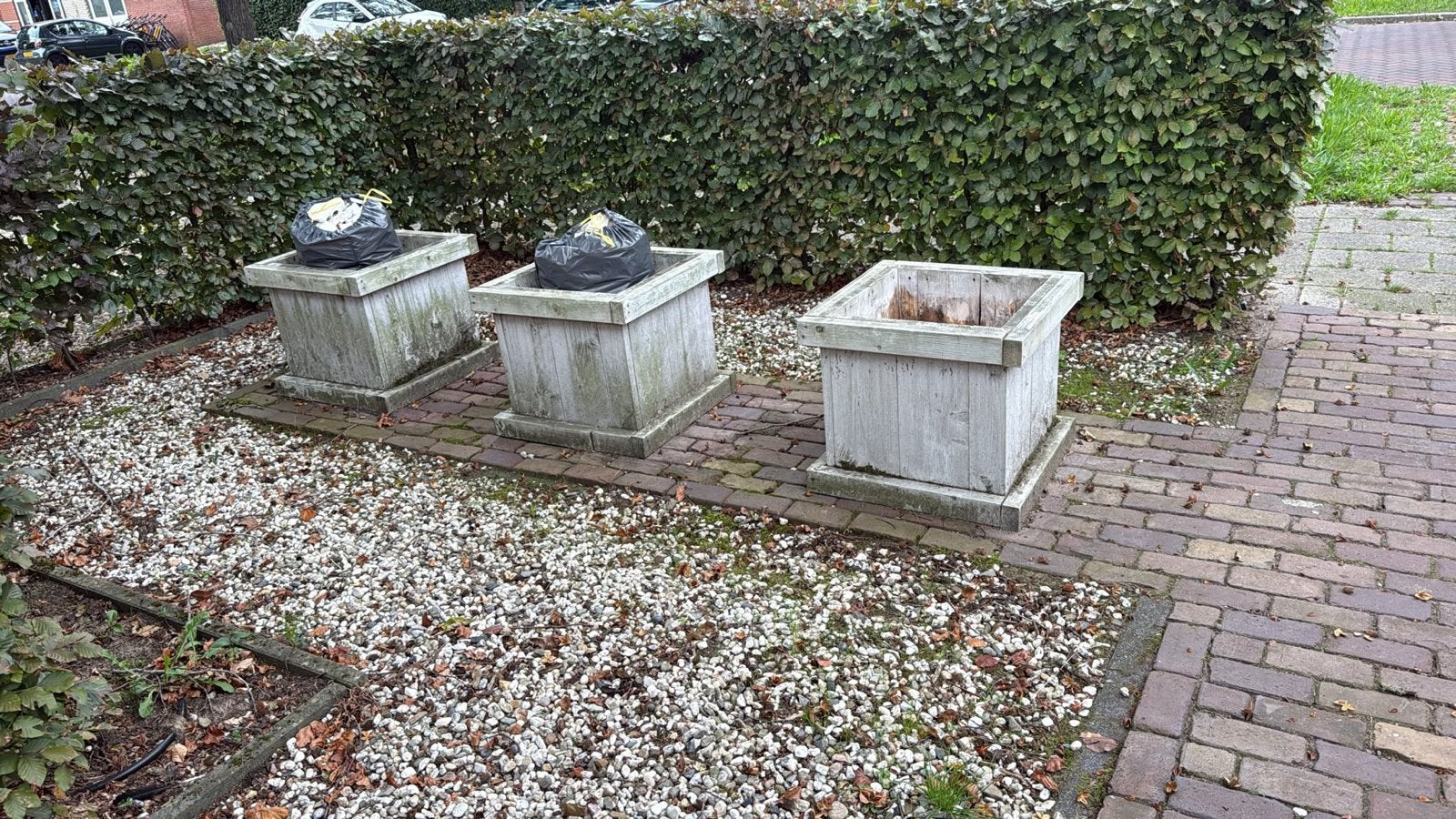3 Steigerhouten Plantenbakken met Emmer, Ophalen, Gebruikt, Minder dan 60 cm, Vierkant