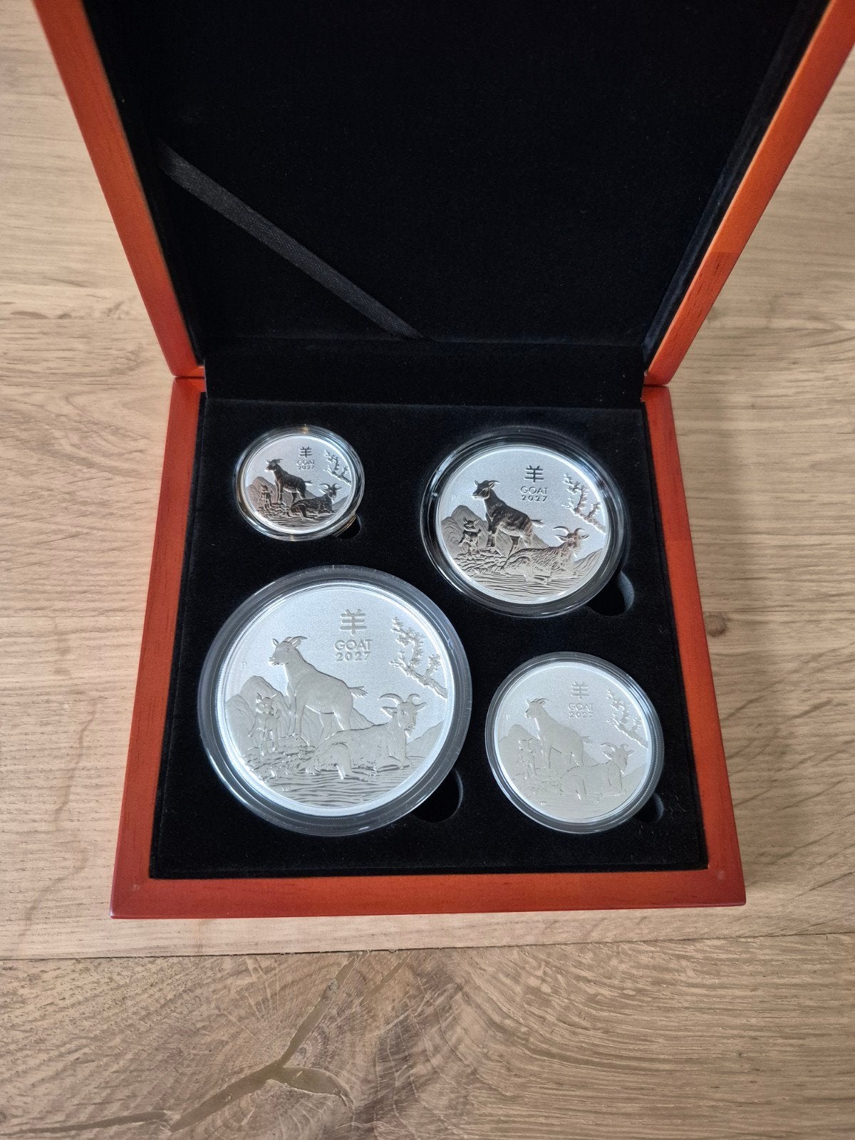 0.5 oz - 5 oz zilveren munten set Perth Mint Lunar Goat 2027, Ophalen of Verzenden, Zilver