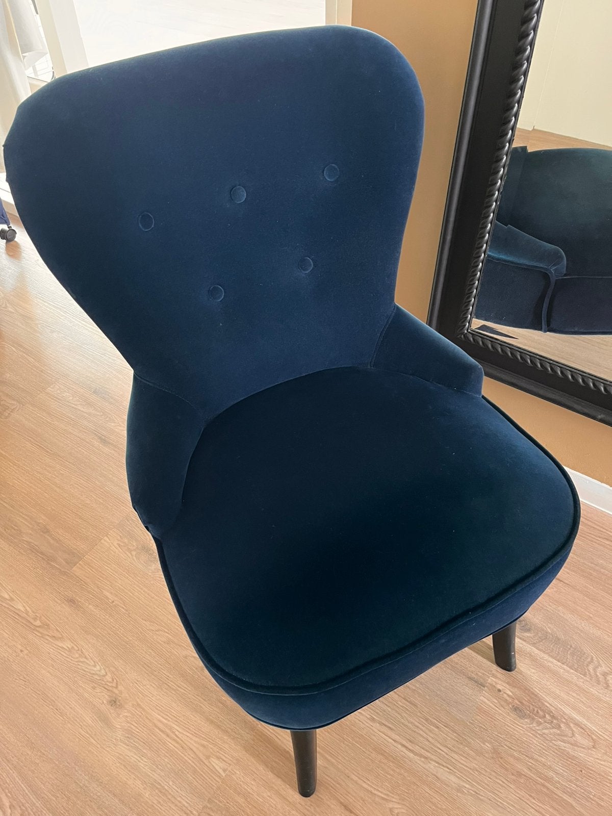 Donkerblauwe fauteuil, Huis en Inrichting, Stoelen, Ophalen, Blauw, Zo goed als nieuw, Eén