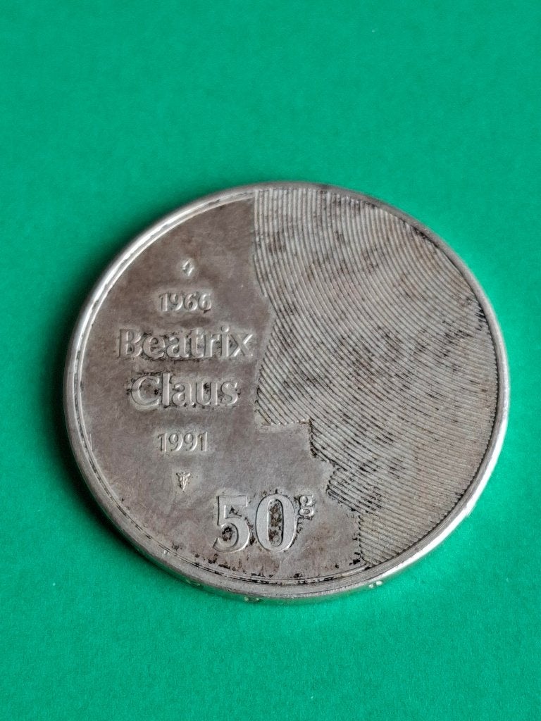 1991 vijftig gulden zilver 25 jarig huwelijk Beatrix & Claus, Postzegels en Munten, Verzenden, Koningin Beatrix, Losse munt, Geboorte of Huwelijk