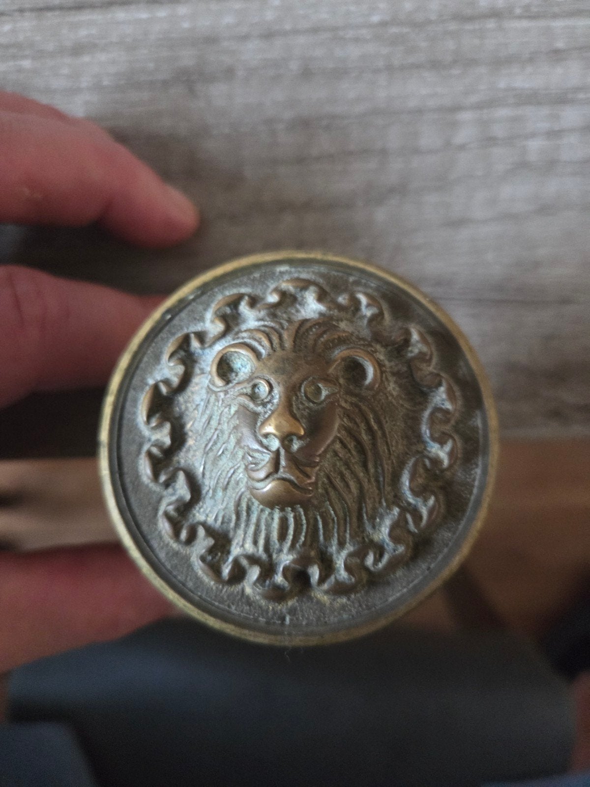 Antieke messing deurknop met leeuwenkop, Ophalen of Verzenden