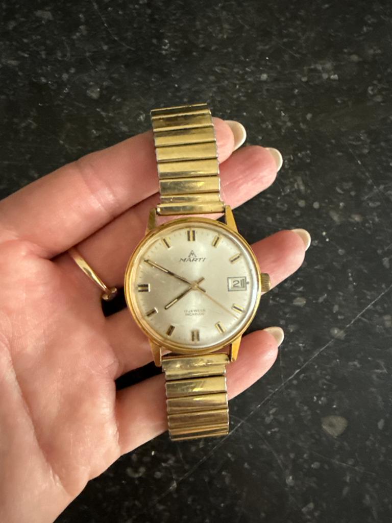 Vintage Marti Polshorloge - Verguld met Rekband, Sieraden, Tassen en Uiterlijk, Horloges | Antiek, Overige merken, Overige materialen