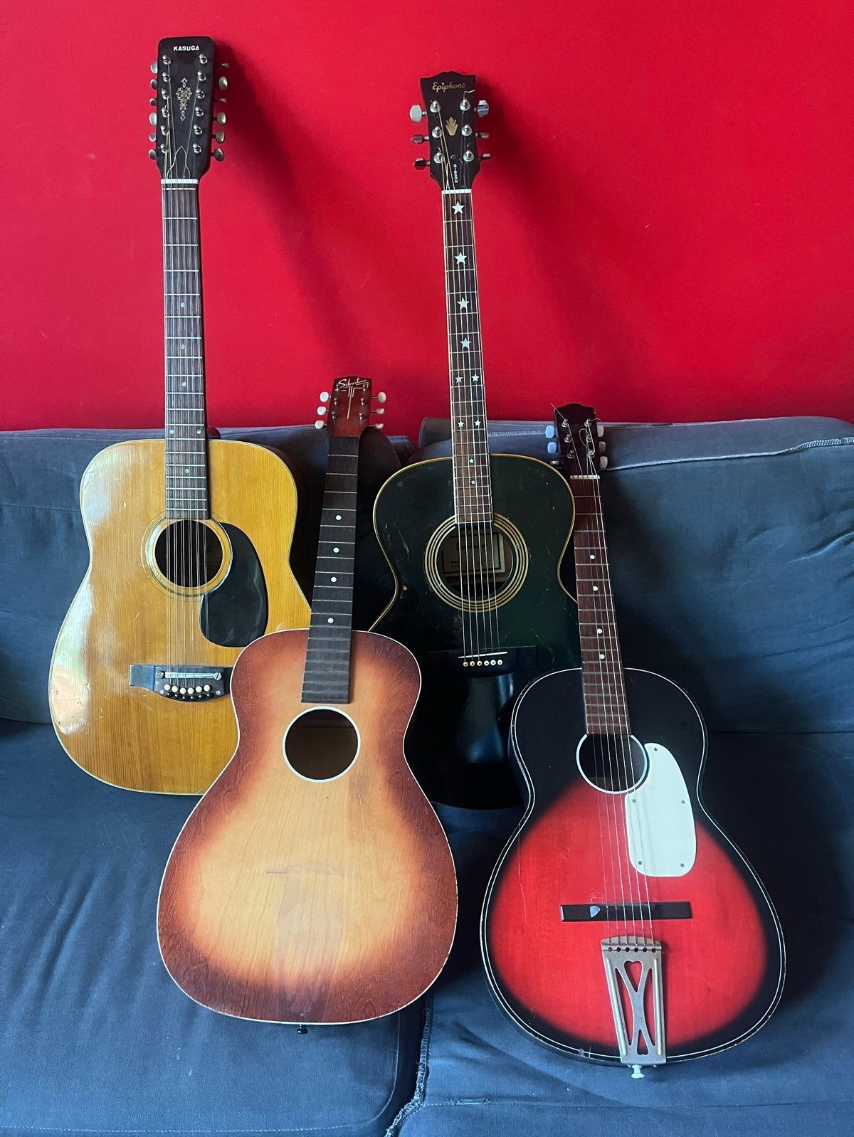 Partij gitaren: Kasuga, Epiphone, Silvertone, Teisco, Ophalen of Verzenden, Gebruikt, Western- of Steelstringgitaar, 12-snarig